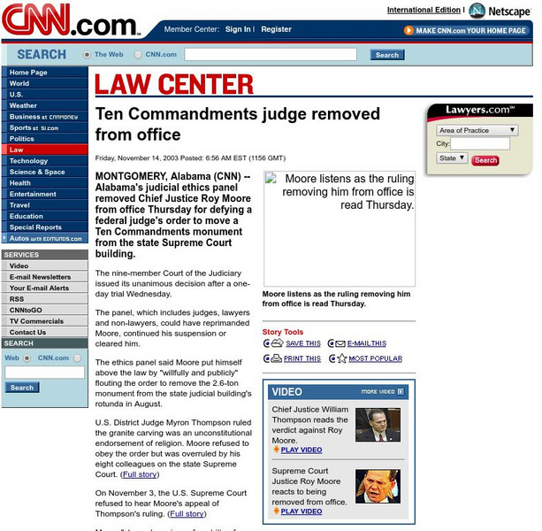 Cnn: 10 Commandments Judge Removed From Office Article Cnn: 10 Commandments Judge Removed From Office Article