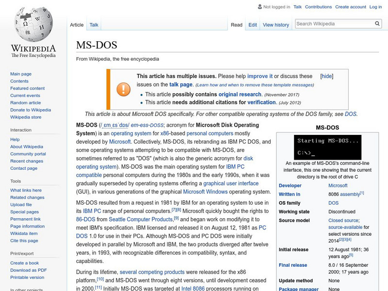 Wikipedia: Ms Dos Handout Wikipedia: Ms Dos Handout
