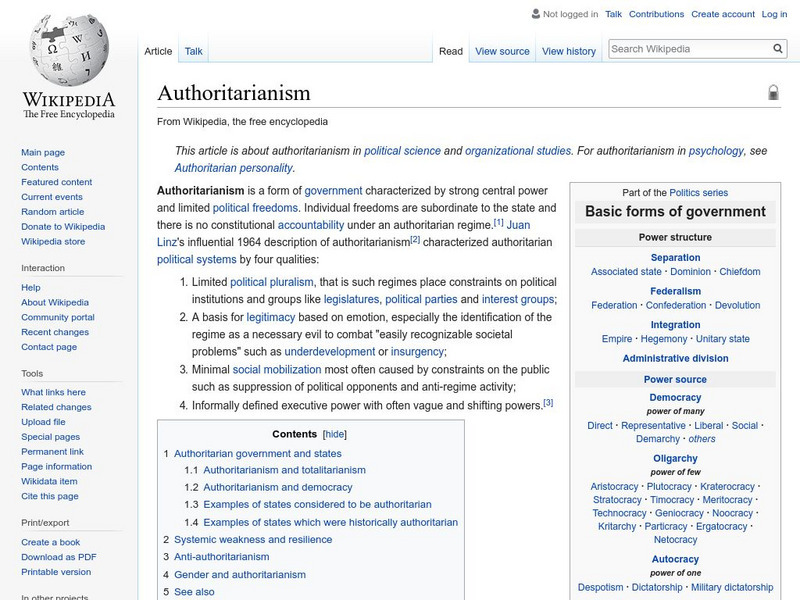 Wikipedia: Authoritarianism Handout Wikipedia: Authoritarianism Handout