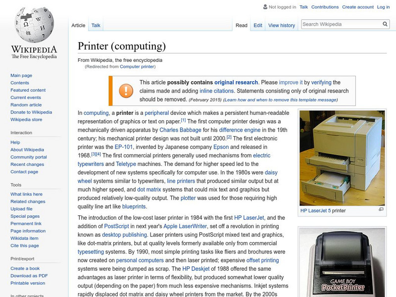 Wikipedia: Computer Printer Handout Wikipedia: Computer Printer Handout
