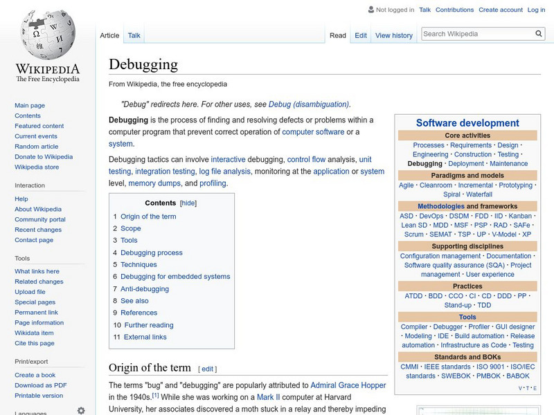 Wikipedia: Debugging Handout Wikipedia: Debugging Handout