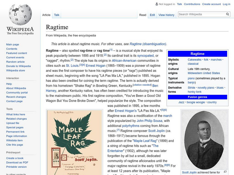 Wikipedia: Ragtime Handout Wikipedia: Ragtime Handout