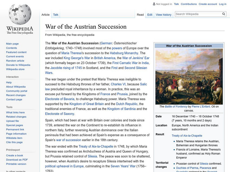 Wikipedia: War of Austrian Succession Handout Wikipedia: War of Austrian Succession Handout