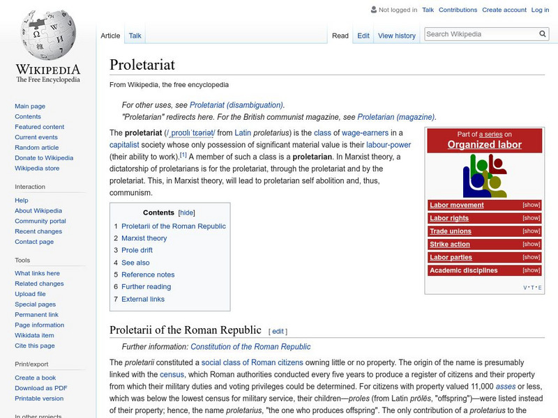 Wikipedia: Proletariat Handout Wikipedia: Proletariat Handout