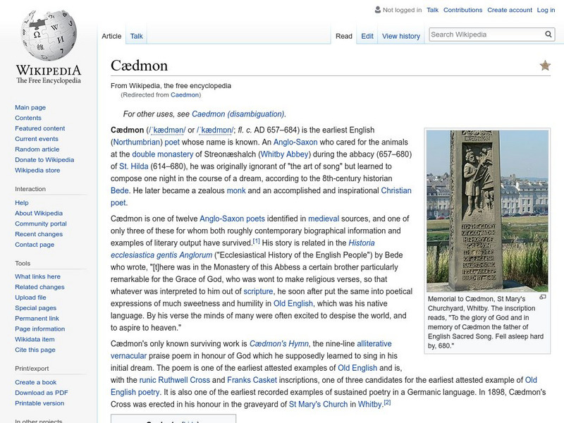 Wikipedia: Caedmon Handout Wikipedia: Caedmon Handout