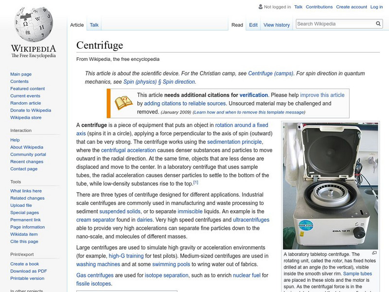 Wikipedia: Centrifuge Handout Wikipedia: Centrifuge Handout