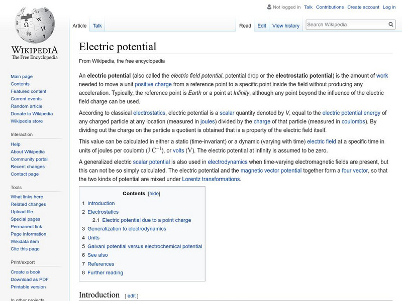 Wikipedia: Electrical Potential Handout Wikipedia: Electrical Potential Handout