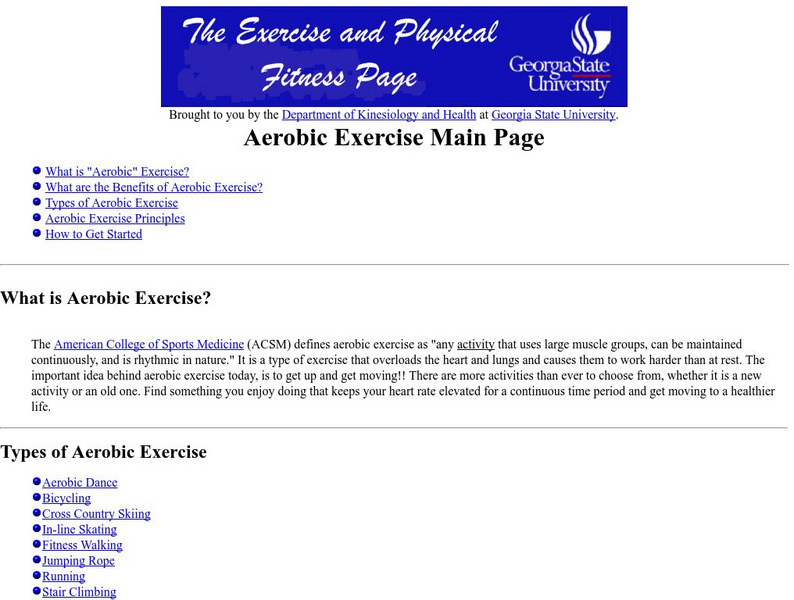 Georgia State University: Aerobic Exercise Main Page Website Georgia State University: Aerobic Exercise Main Page Website