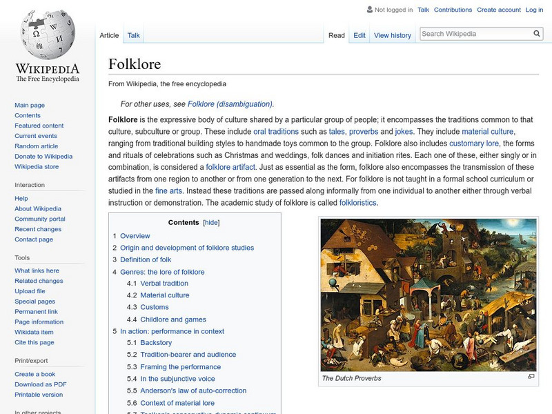 Wikipedia: Folklore Handout Wikipedia: Folklore Handout