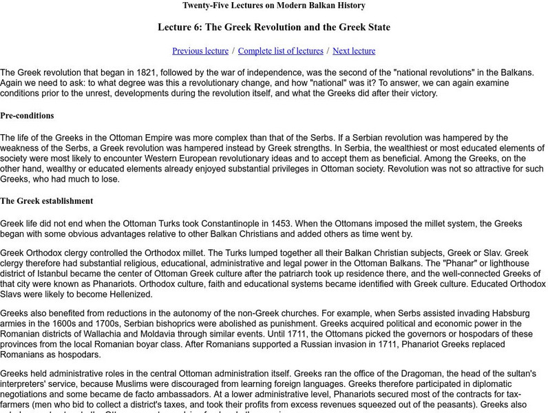 Michigan State University: Modern Balkan History: Greek Revolution/ Greek State Handout Michigan State University: Modern Balkan History: Greek Revolution/ Greek State Handout