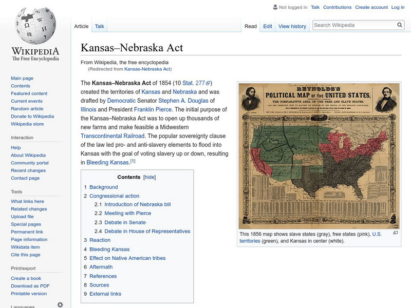 Wikipedia: Kansas Nebraska Act Handout Wikipedia: Kansas Nebraska Act Handout