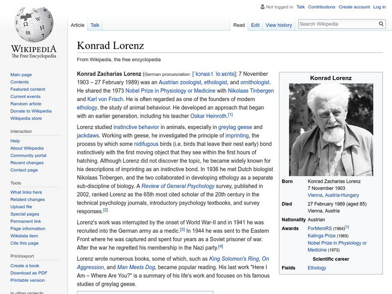 Wikipedia: Konrad Lorenz Handout Wikipedia: Konrad Lorenz Handout