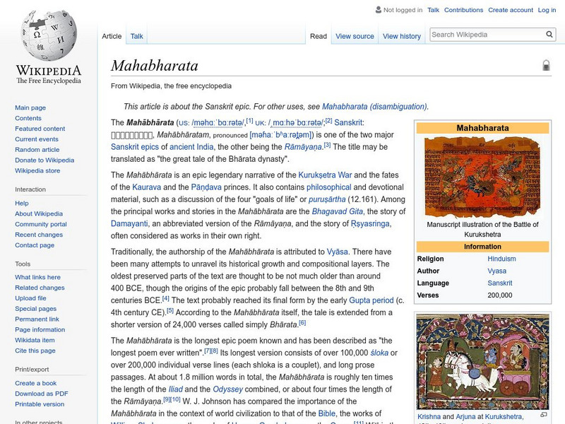 Wikipedia: Mahabharata Handout Wikipedia: Mahabharata Handout