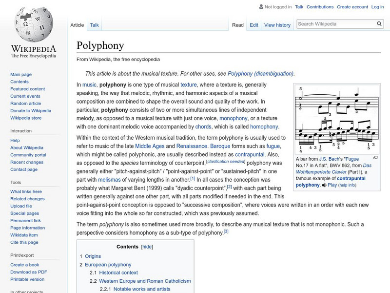 Wikipedia: Polyphony Handout Wikipedia: Polyphony Handout