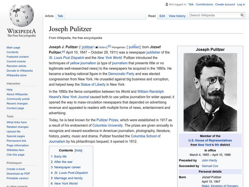 Wikipedia: Joseph Pulitzer Handout Wikipedia: Joseph Pulitzer Handout
