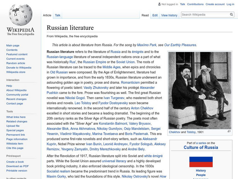 Wikipedia: Russian Literature Handout Wikipedia: Russian Literature Handout