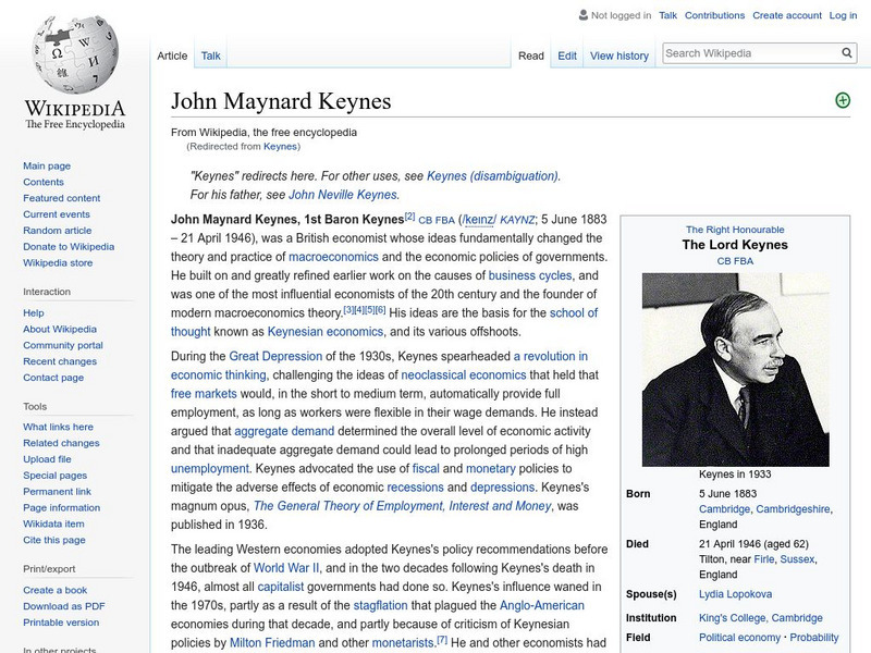 Wikipedia: John Maynard Keynes Handout Wikipedia: John Maynard Keynes Handout