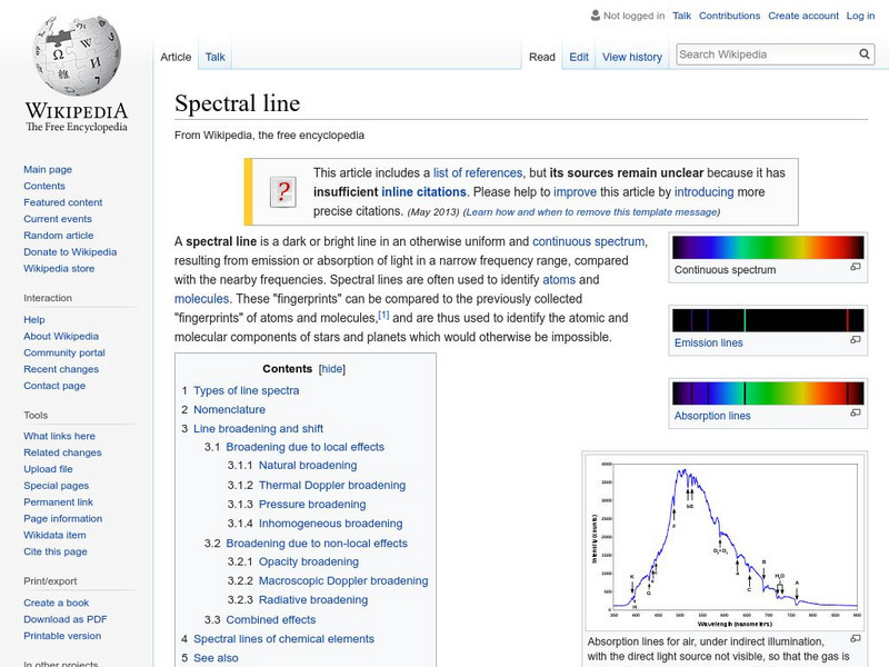 Wikipedia: Spectral Line Handout Wikipedia: Spectral Line Handout