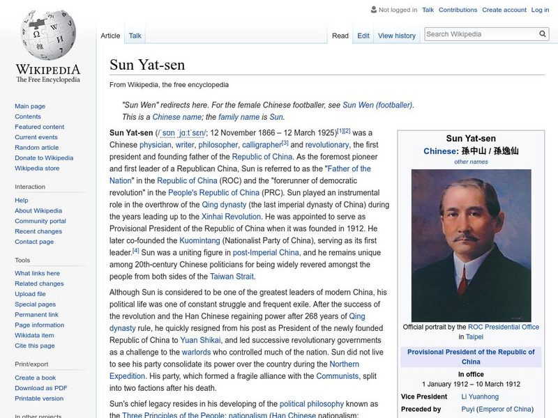 Wikipedia: Sun Yat Sen Handout Wikipedia: Sun Yat Sen Handout