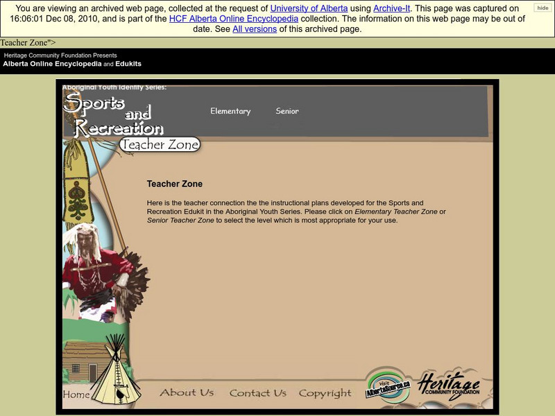 Alberta Online Encyclopedia: Aboriginal: Sports and Recreation/student Zone Lesson Plan Alberta Online Encyclopedia: Aboriginal: Sports and Recreation/student Zone Lesson Plan