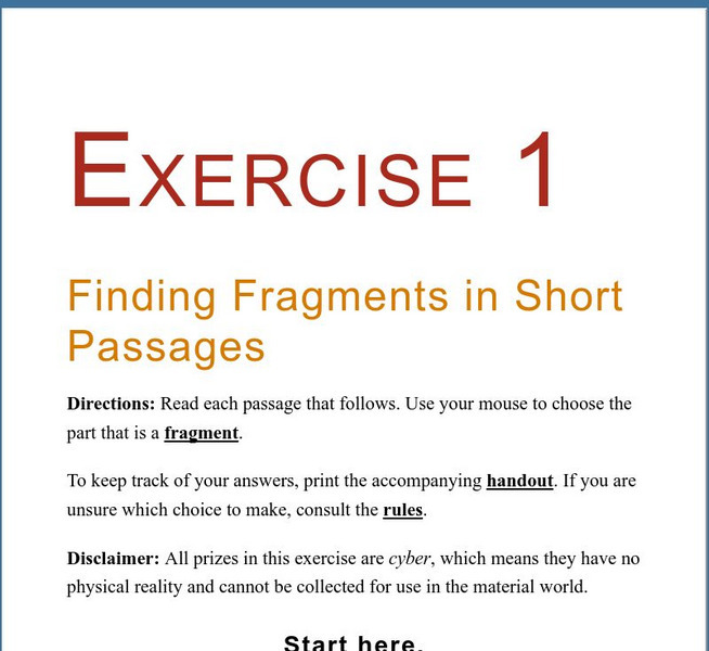 Grammar Bytes: Exercise 1: Finding Fragments in Short Passages Unknown Type Grammar Bytes: Exercise 1: Finding Fragments in Short Passages Unknown Type