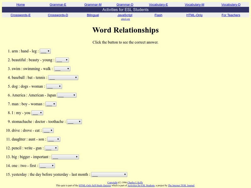 Activities for Esl Students: Word Relationships Unknown Type Activities for Esl Students: Word Relationships Unknown Type