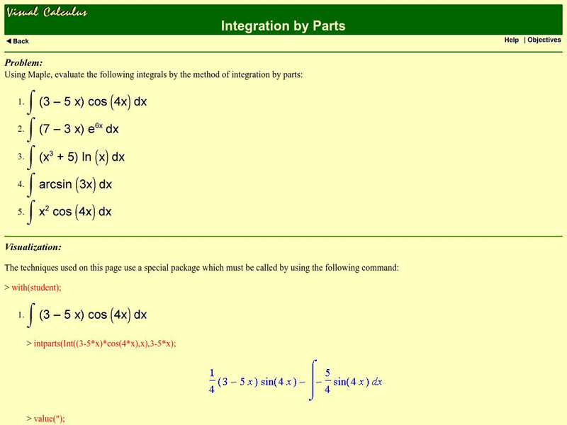 Math Archives: Visual Calculus: Antiderivatives / Integration by Parts Activity Math Archives: Visual Calculus: Antiderivatives / Integration by Parts Activity