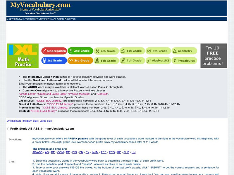 My vocabulary.com: 14 Prefixes in Word Puzzles Lesson Plan My vocabulary.com: 14 Prefixes in Word Puzzles Lesson Plan