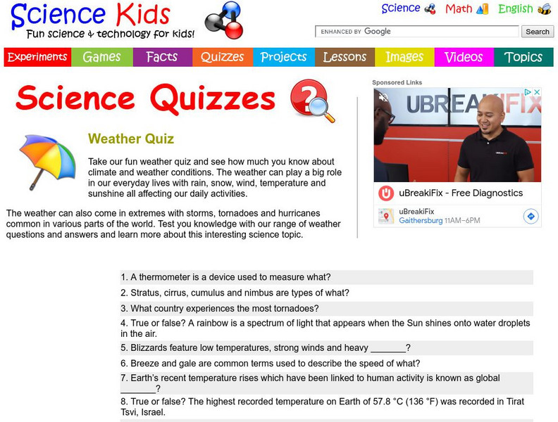 Science Kids: Science Quizzes: Weather Quiz Unknown Type Science Kids: Science Quizzes: Weather Quiz Unknown Type