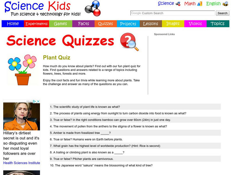 Science Kids: Science Quizzes: Plant Quiz Activity Science Kids: Science Quizzes: Plant Quiz Activity