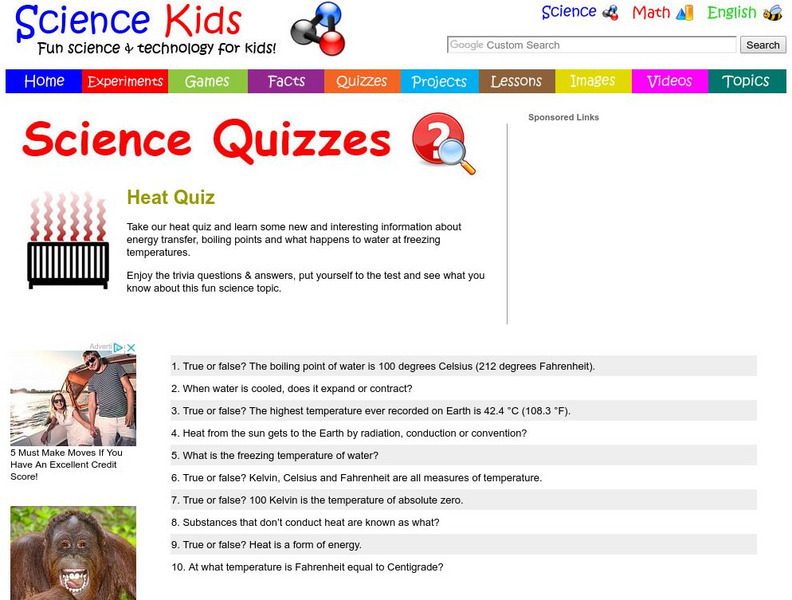 Science Kids: Science Quizzes: Heat Quiz Unknown Type Science Kids: Science Quizzes: Heat Quiz Unknown Type