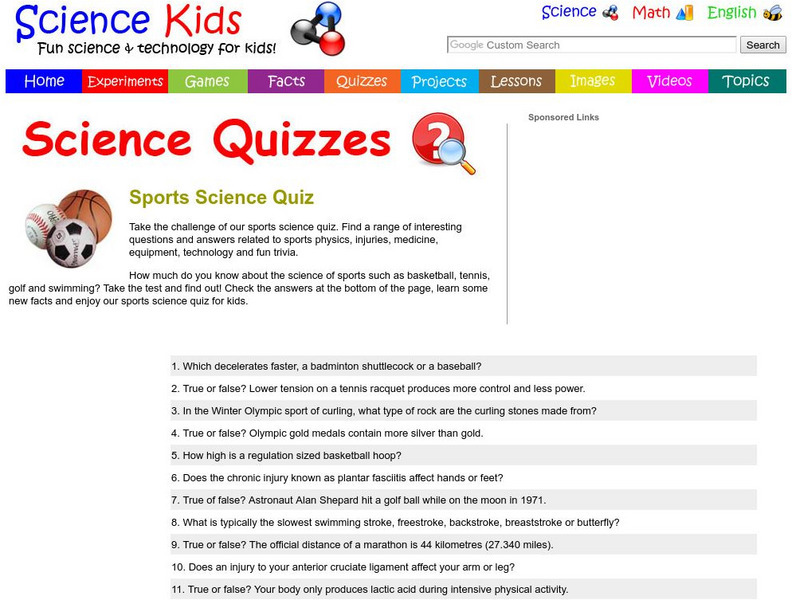 Science Kids: Science Quizzes: Sports Science Quiz Unknown Type Science Kids: Science Quizzes: Sports Science Quiz Unknown Type