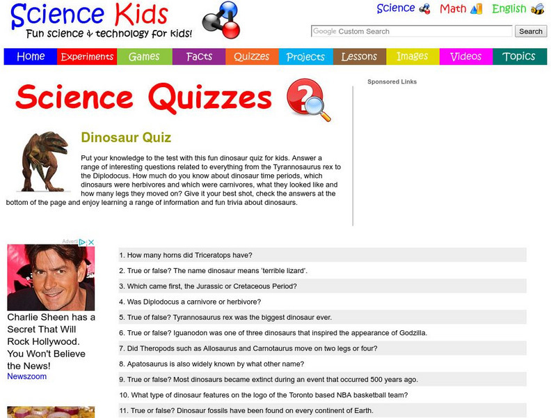 Science Kids: Science Quizzes: Dinosaur Quiz Unknown Type