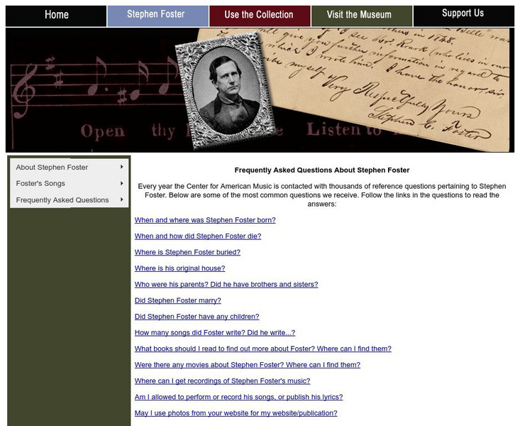 University of Pittsburgh:frequently Asked Questions About Stephen Collins Foster Website University of Pittsburgh:frequently Asked Questions About Stephen Collins Foster Website