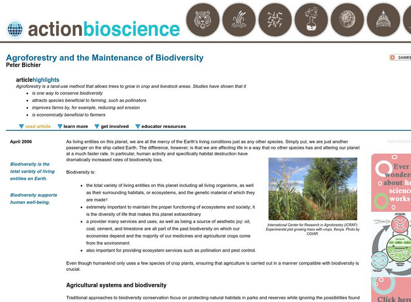 Action Bioscience: Agroforestry and the Maintenance of Biodiversity Article