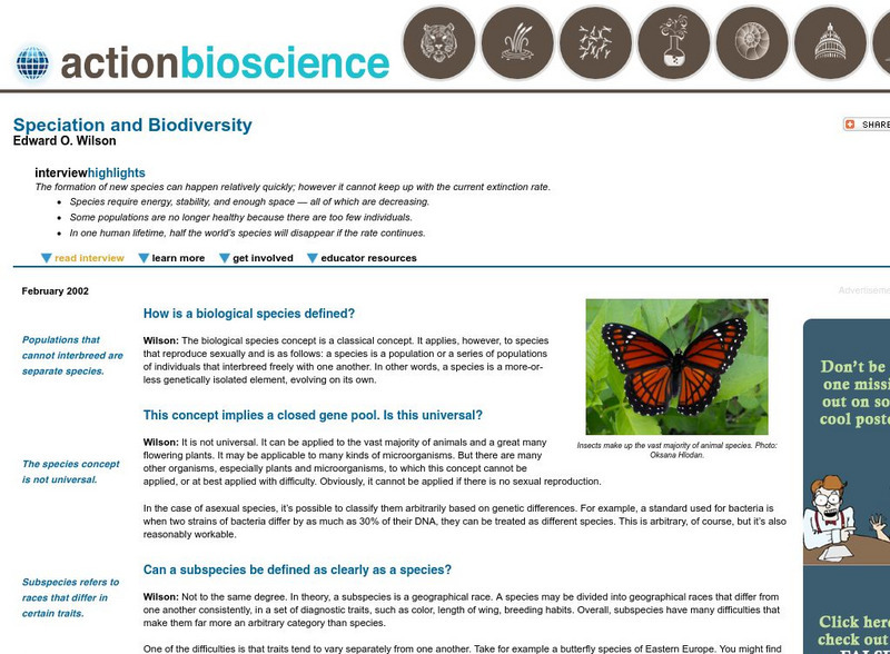 Action Bioscience: Speciation and Biodiversity Article Action Bioscience: Speciation and Biodiversity Article