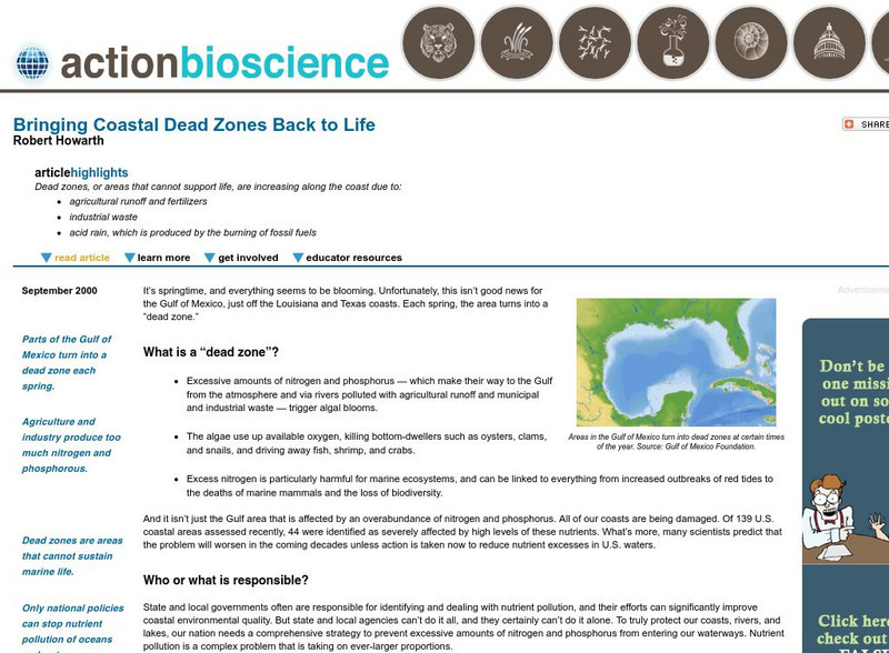 Action Bioscience: Bringing Coastal Dead Zones Back to Life Article Action Bioscience: Bringing Coastal Dead Zones Back to Life Article