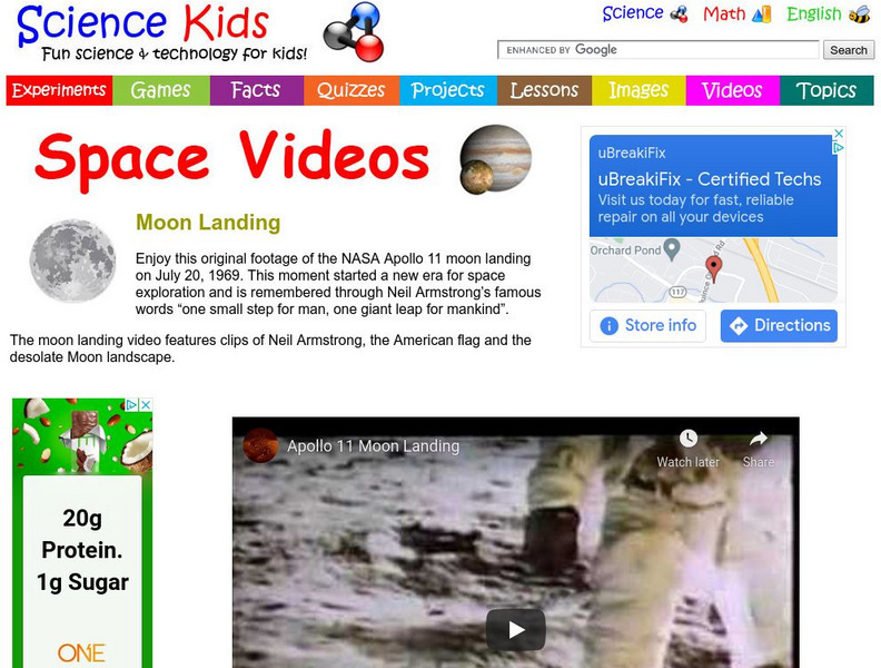 Science Kids: Space Videos: Moon Landing Instructional Video