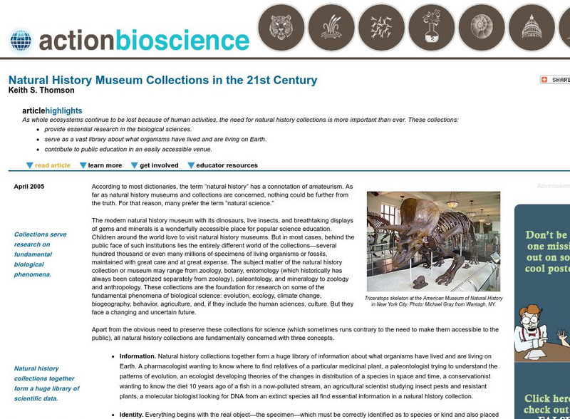 Action Bioscience: Natural History Museum Collections in the 21st Century Article