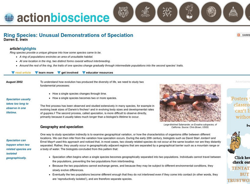 Action Bioscience: Ring Species: Unusual Demonstrations of Speciation Article