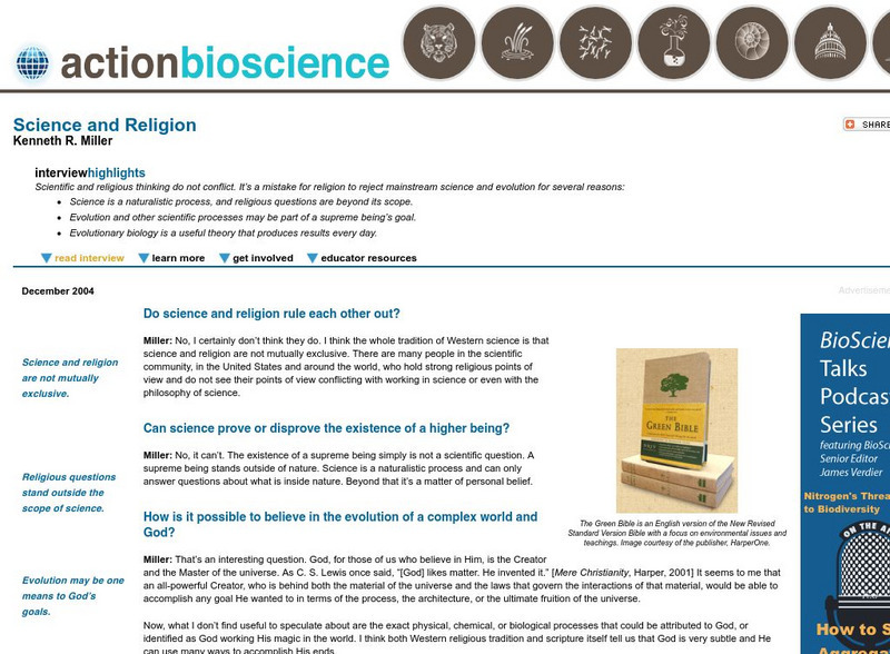 Action Bioscience: Science and Religion Article