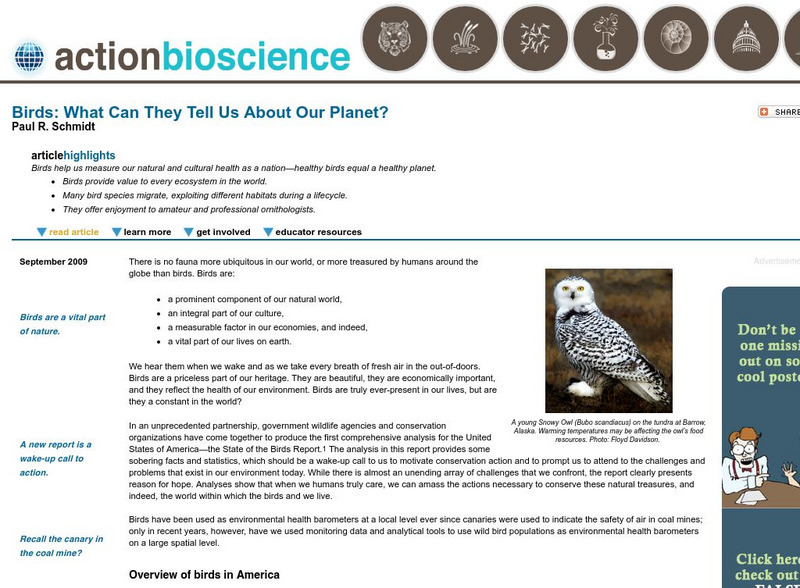 Action Bioscience: Birds: What Can They Tell Us About Our Planet Article