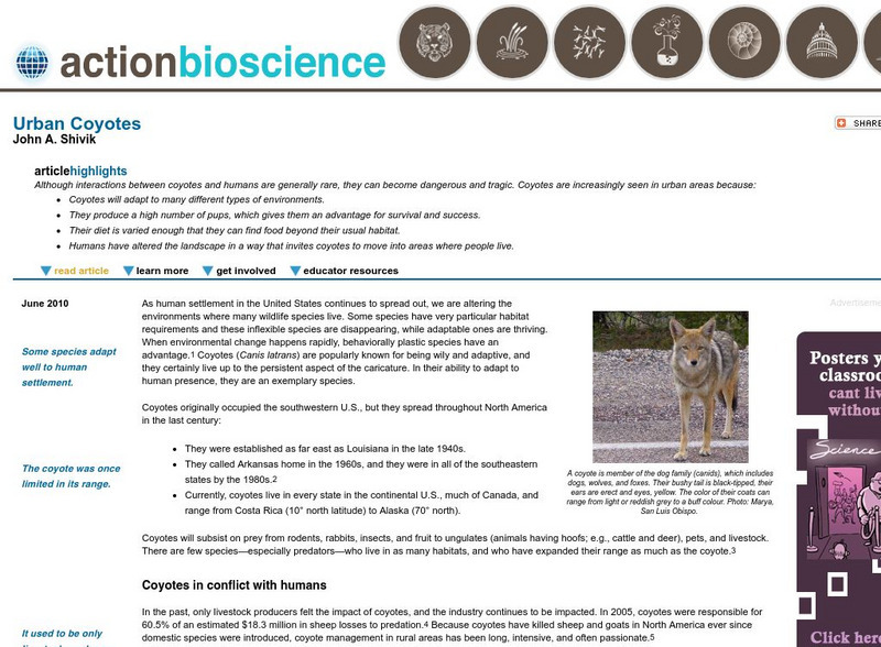 Action Bioscience: Urban Coyotes Article Action Bioscience: Urban Coyotes Article