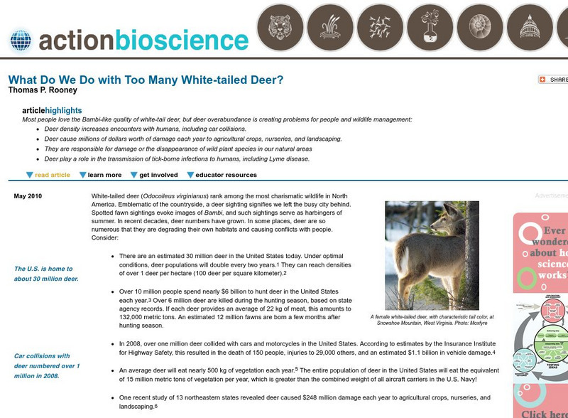 Action Bioscience: What Do We Do With Too Many White Tailed Deer? Article Action Bioscience: What Do We Do With Too Many White Tailed Deer? Article