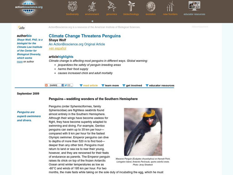 Action Bioscience: Climate Change Threatens Penguins Article Action Bioscience: Climate Change Threatens Penguins Article