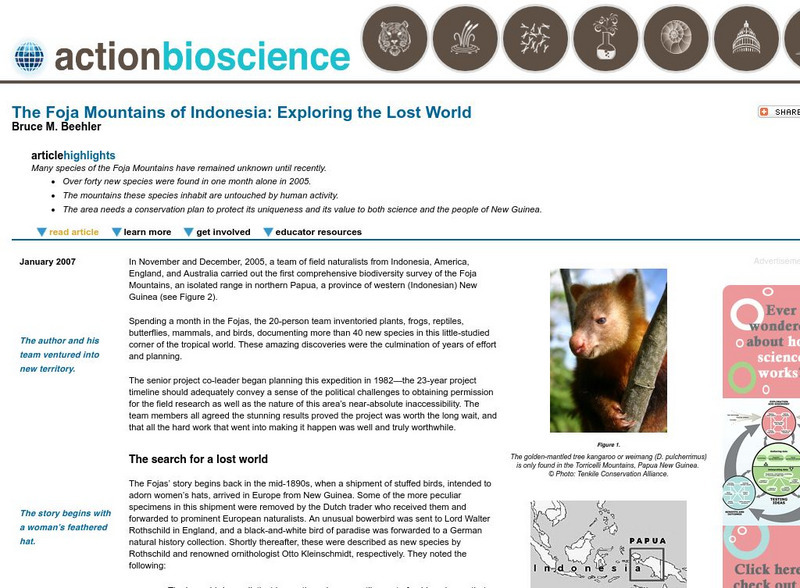 Action Bioscience: The Foja Mountains of Indonesia: Exploring the Lost World Article Action Bioscience: The Foja Mountains of Indonesia: Exploring the Lost World Article