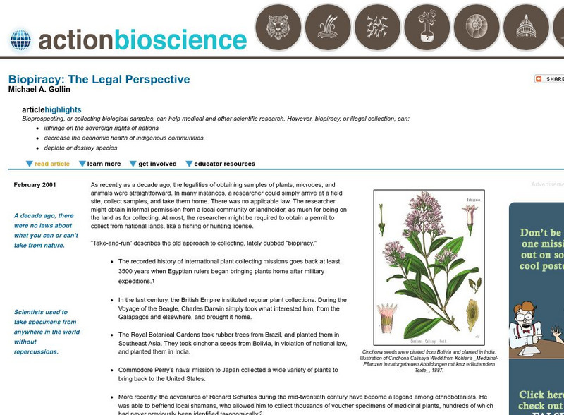 Action Bioscience: Biopiracy: The Legal Perspective Article