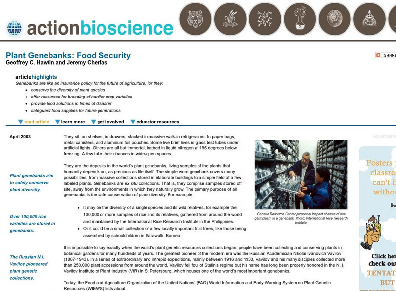 Action Bioscience: Plant Genebanks: Food Security Article Action Bioscience: Plant Genebanks: Food Security Article