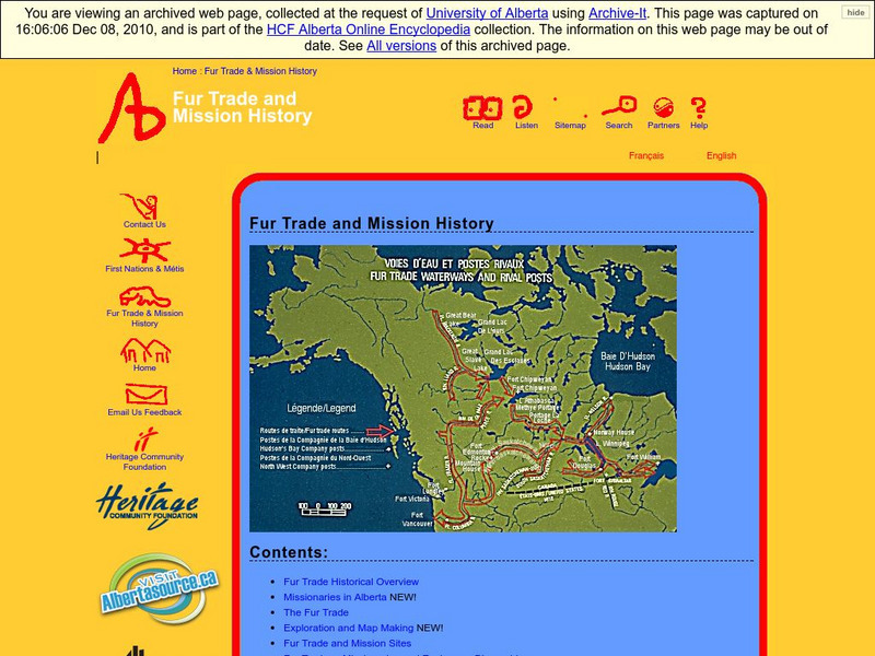 Alberta Online Encyclopedia: The Fur Trade & Mission Sites Handout Alberta Online Encyclopedia: The Fur Trade & Mission Sites Handout