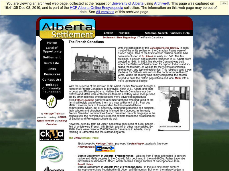 Alberta Online Encyclopedia: French Canadians in Alberta Handout Alberta Online Encyclopedia: French Canadians in Alberta Handout